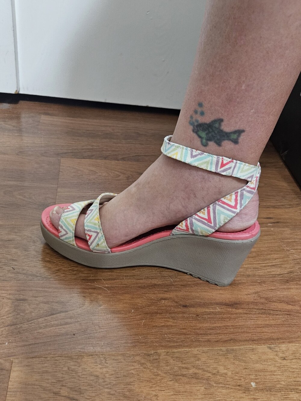 Leigh CROC Wedge Sandal with Ankle Strap And Pastel Chevron Shoes